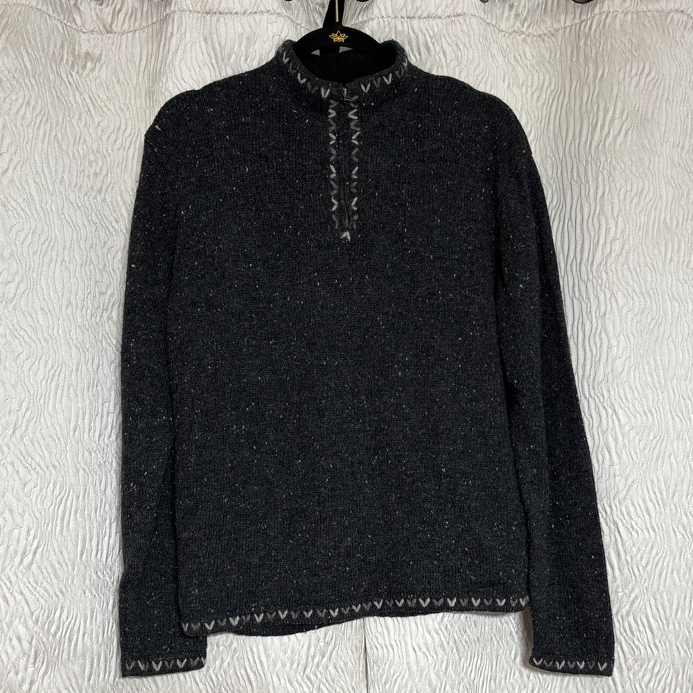 Woolrich 1/4 Zip Sweater Wool Blend Onyx Heather Gray-Size Large